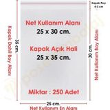 25X30+5 (25X35) Cm. 250 Adet - Şeffaf Bantlı Yapışkanlı Jelatin Poşet