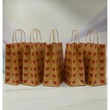 25X31 cm ( 15 Adet ) Kırmızı Kalp Desenli Kraft Çanta,hediye Poşeti,hediye Paketi,kraft Kağıt Çanta - 25 x 31 cm