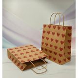 25X31 cm ( 5 Adet ) Kırmızı Kalp Desenli Kraft Çanta,hediye Poşeti,hediye Paketi,kraft Kağıt Çanta - 25 x 31 cm