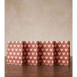25X31CM (20ADET)BEYAZ Kalp Desenli Kırmızı Kraft Çanta,hediye Poşeti,hediye Paketi,kraft Kağıt Çanta - 20 Adet
