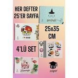 25X35 Bordo Renkli Telli Resim Defteri 25 Yaprak 4'lü Set Orta Boy Kırtasiye Ürünü