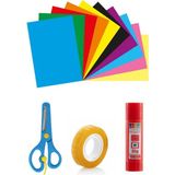 25X35 cm Fon Kartonu Yapıştırma Seti Makas Erkek Rengi Bant+Yapıştırıcı - 1 Adet - Çok Renkli 2