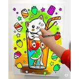 25x35 Resimli Tuval Çocuk Boyama Seti- UV BASKI resimli-6 renk akrilik boya ve 2 fırça adet fırça ile (Bubble Tea Kedi)