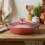 26 Cm Granit Karnıyarık & Pilav Tenceresi Cam Kapak - Kırmızı