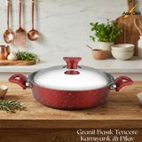 26 Cm Granit Karnıyarık & Pilav Tenceresi Çelik Kapak - Kırmızı