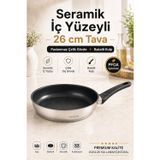 26 cm Seramik Kaplamalı Paslanmaz Çelik Bakalit Kulplu İndüksiyon Uyumlu Tava
