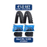 26 Jant Bisiklet Lastik Seti 2 Dış 2 İç Lastik 26x1.95 / 2.125 Uyumlu Mtb Bisiklet Uyumlu Komple Set