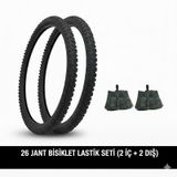 26 Jant Lastik Seti - 2 Dış Lastik 26x1.95 + 2 İç Lastik Oto Kalın Sibop - Takım Bisiklet Lastiği