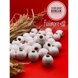 26 mm Ahşap Boncuk (10 Adet) Yuvarlak Makrome Çanta Tasarım Tahta Boncuk Delik Çapı 10 mm - Beyaz