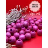 26 mm Ahşap Boncuk (10 Adet) Yuvarlak Makrome Çanta Tasarım Tahta Boncuk Delik Çapı 10 mm - Pembe