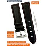 26 mm Fossil-Welder-Casio-Seiko-Omega-Armani Saat Uyumlu Deri Saat Kordonu Kayışı AL11SOFT26 mm - Siyah - Kırmızı