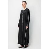 261590 Micca %100 Doğal Lyocell Dökümlü Soft Hissiyat Spor Bant Detaylı Maxi Tunik Ferace