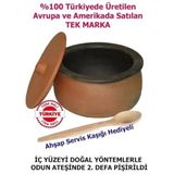 26cm 6-9 Kişilik El Yapımı Kapaklı Toprak Güveç Tahta Servis Kaşığı Hediyeli