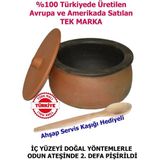 26CM Büyükboy El Yapımı Kapaklı Toprak Fırın Güveci Güveç 6-9 Kişilik Tahta Servis Kaşığı Hediyeli Toprak Tencere - 10,1 lt