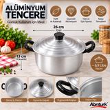 26cm Eloksallı Kararmaz Alüminyum Tenceresi- 6,9lt Derin Çift Kulplu Yemek Salça Aşure Kavurma Sos Tenceresi