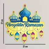 27-27 cm Hoş geldin Ramazan Dekorlu Ahşap Kapı Süsü, Ramazan Süsleri, Ramazan Tavan Süsü