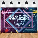 2,7 x 1,8 m Oyun Gecesi Teması Fotoğraf Arka Planı Parlak Neon Fotoğraf Arka Planı Doğum Günü Partisi Dekor Uyku Partisi Pijama Balo Oyun Parti Kek Masa Dekor Fotoğraf Kabini Malzemeleri