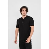 2738 Fermuarlı Polo Yaka Trender Erkek T-Shirt SİYAH