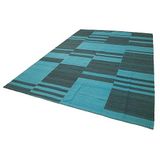 273x414 cm Degrade Kilim Turkuaz Çizgili Yün El Dokuma Modern Geometrik Etnik Eskitme Desenli Boho Oturma Odası Salon Yolluk Koridor Mutfak Halısı