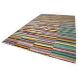 274x433 cm Degrade Kilim Yeşil Çizgili Yün El Dokuma Modern Geometrik Etnik Eskitme Desenli Boho Oturma Odası Salon Yolluk Koridor Mutfak Halısı
