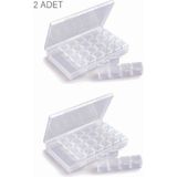 28 Bölmeli Miyuki Boncuk Kutusu, Beyaz, 10.5X17X2.5 Cm, 2 Adet - Ahşap - Bej - Siyah