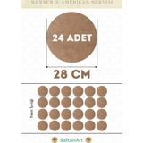 28 cm Çap 24 Adet Supla Amerikan Servis Runner MDF Duralit Magnet Altı Ahşap 3 mm (2,7 mm) Kalınlık