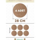 28 cm Çap 6 Adet Supla Amerikan Servis Runner MDF Duralit Magnet Altı Ahşap 3 mm (2,7 mm) Kalınlık