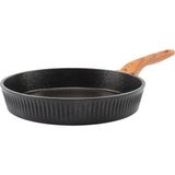 28 Cm Febern Premium Bio Granit Alüminyum Döküm Nisch Tava Siyah-koyu Ahşap Kulp