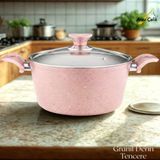 28 Cm Granit Derin Tencere Cam Kapak - Pembe