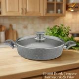 28 Cm Granit Karnıyarık & Pilav Tenceresi Cam Kapak - Gri