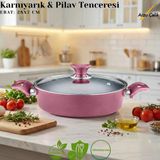 28 Cm Granit Karnıyarık & Pilav Tenceresi Cam Kapak - Mürdüm