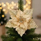 28 cm – Pullu Tomurcuklu Gold Altın Ponsetya Yılbaşı Çiçeği Dekoratif Süs