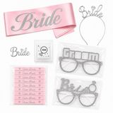 28 Parça Gümüş Pembe Bekarlığa Veda Parti Aksesuar Seti – Bride Kuşak, Gümüş Taç, Bride & Groom Parti Gözlüğü, Team Bride Bileklik ve Geçici Dövme Seti