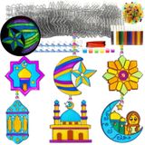 28 takım Ramazan Güneşçi El Sanatları Kitleri Çocuklar için DIY Pencere Boyası Sanat Ay ve Yıldız Güneşçi Ramazan Feneri Güneşçi Cami Güneş Avcısı İslam El Sanatları Ramazan Mübarek Pencere