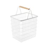 2810 Büyük Çamaşır Sepeti, Beyaz, Çelik/ahşap, Minimalist, 41,5 x 31 x 38,5 cm