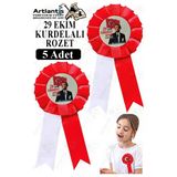 29 Ekim Atatürk Kurdelalı Rozet 5 Adet Kırmızı Beyaz Yaka Rozeti Çocuk Bayram Etkinlik 15 Cm Kokart