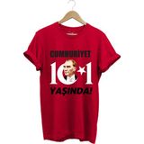 29 Ekim Cumhuriyet Bayramı Atatürk Ay Yıldız Baskılı Cumhuriyet 101 Yaşında Türkiye Tişört - 2XL - Kırmızı