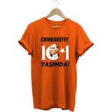 29 Ekim Cumhuriyet Bayramı Atatürk Ay Yıldız Baskılı Cumhuriyet 101 Yaşında Türkiye Tişört - 2XL - Turuncu