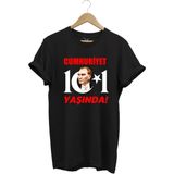 29 Ekim Cumhuriyet Bayramı Atatürk Ay Yıldız Baskılı Cumhuriyet 101 Yaşında Türkiye Tişört - 3XL - Siyah