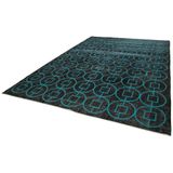 292x420 cm Geometrik Halı Turkuaz Geometrik Yün El Dokuma Modern Geometrik Etnik Eskitme Desenli Boho Oturma Odası Salon Yolluk Koridor Mutfak Halısı