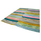 294x390 cm Degrade Kilim Pembe Çizgili Yün El Dokuma Modern Geometrik Etnik Eskitme Desenli Boho Oturma Odası Salon Yolluk Koridor Mutfak Halısı