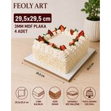 29,5x29,5 cm 3mm MDF Pasta Altlığı 4 Adet - Beyaz Lam Kaplamalı - Feoly Art
