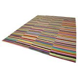 296x389 cm Degrade Kilim Beyaz Çizgili Yün El Dokuma Modern Geometrik Etnik Eskitme Desenli Boho Oturma Odası Salon Yolluk Koridor Mutfak Halısı