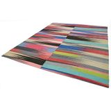 298x360 cm Degrade Kilim Beyaz Çizgili Yün El Dokuma Modern Geometrik Etnik Eskitme Desenli Boho Oturma Odası Salon Yolluk Koridor Mutfak Halısı
