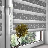 299045-ÇOCUK ve Oturma Odaları Için Şık Yıldız Desenli Dijital Baskılı Zebra Stor Perde - 120 x 200 cm - Gri - Beyaz