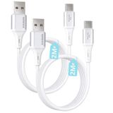 2Ad x 2Metre Set, USB A-Type C, 3.1A Hızlı Şarj Kablosu, REMORAX Wahoo (2Ad x 2Metre Beyaz)