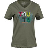 2AS Alone Baskılı V Yaka Kadın T-Shirt 403 - XS - Haki