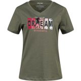2AS Alone Baskılı V Yaka Kadın T-Shirt 404 - Haki