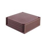 2K Bardak Altlığı,6’lı Set,Masaüstü Kare Cup Coaster,Vegan Suni Deri,11x11 cm.,Bordo