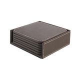 2K Bardak Altlığı,6’lı Set,Masaüstü Kare Cup Coaster,Vegan Suni Deri,11x11 cm.,Kahverengi